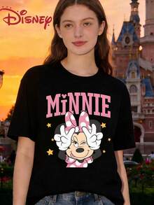 Women's Disney Minnie Mouse Graphic Tee Casual Cotton Short Sleeve Round Neck T-Shirt - màu đen - Xem 1
