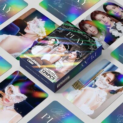 124pcs  TWICE Sub-Unit MISAMO Double-Sided LOMO Card Set - Momo, Sana, Mina Holographic Photo Cards, Greeting Cards And Mini Stickers | Fan Collection And Decorative Goods. Suitable For Fan Collection, Support And Decoration. Album-Themed Collection Cards. 124pcs Set (60pcs Cards + 64pcs Stickers)