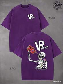 VP Racing Skeleton-Shirts, Eye-Catching Graphic-Shirts, Drifting And Racing Life Clothes Specially Designed Car Lovers; 230G Washed Cotton - Purple - View 9