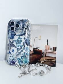 1pc Fashion Marine Life Element Pattern Thick Shockproof Phone Case With Metal Bead & Bow Lanyard, Suitable Compatible With Iphone11 12 13 14 11Promax 12Promax 13Promax 14Promax XR 15 15PRO 15PROMAX, GalaxyA05/A15/A25/A35/A53/A54/A55/S23/S24/S25 - Multicolor - View 4