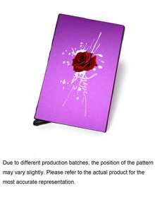 Slide-Out Wallet - Elegant Red Rose Black Anti-Theft ID Card Holder, Compact Minimalist Metal Credit Card Holder With Slide-Out Card Box, Printed Pattern, RFID Blocking Credit Card Wallet, Portable Business Card Holder - Multicolor - View 8