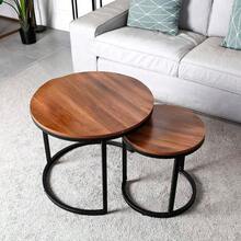 Juego de 2 Mesas Auxiliares Redondas para Sala, Estilo Industrial Minimalista, Madera y Acero, Fácil Montaje, Ideal como Mesa de Centro y Café - por defecto - Ver 4