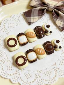 10片/包 可爱手工3D立体浮雕短方形美甲贴纸，可移除美白美甲贴，日式风格 - 彩色 - 查看 12