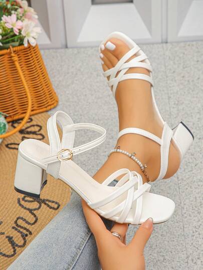 2026 Latest Square Toe Thick Heel Sexy Bare Strap Party Style Buckle Closure Women's Fashion Sandals