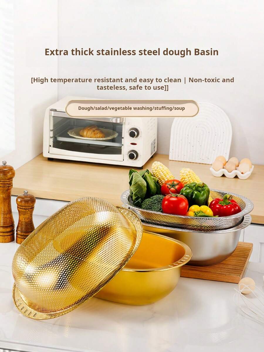 2 Pc Multifunctional Household Rice And Vegetable Drainage Basket, And Basin+Drain Basin, Used For Fruit And Vegetable Storage, Multifunctional Travel Filter, Travel Filter Basket, Travel Filter Screen, Rice Washing Filter, Restaurant Drainage Basket. - Multicolor - View 1