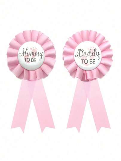 2pcs/Set "Soon To Be Mom" And "Soon To Be Dad" Pins - Pink And Blue Satin Ribbon Brooches, Suitable For Baby Shower, Gender Reveal, Pregnancy Announcement And Maternity Party Decor
