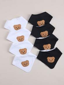 8pcs Baby Bibs, Soft Absorbent Adjustable Snap Triangle Bibs - Black and White - View 1