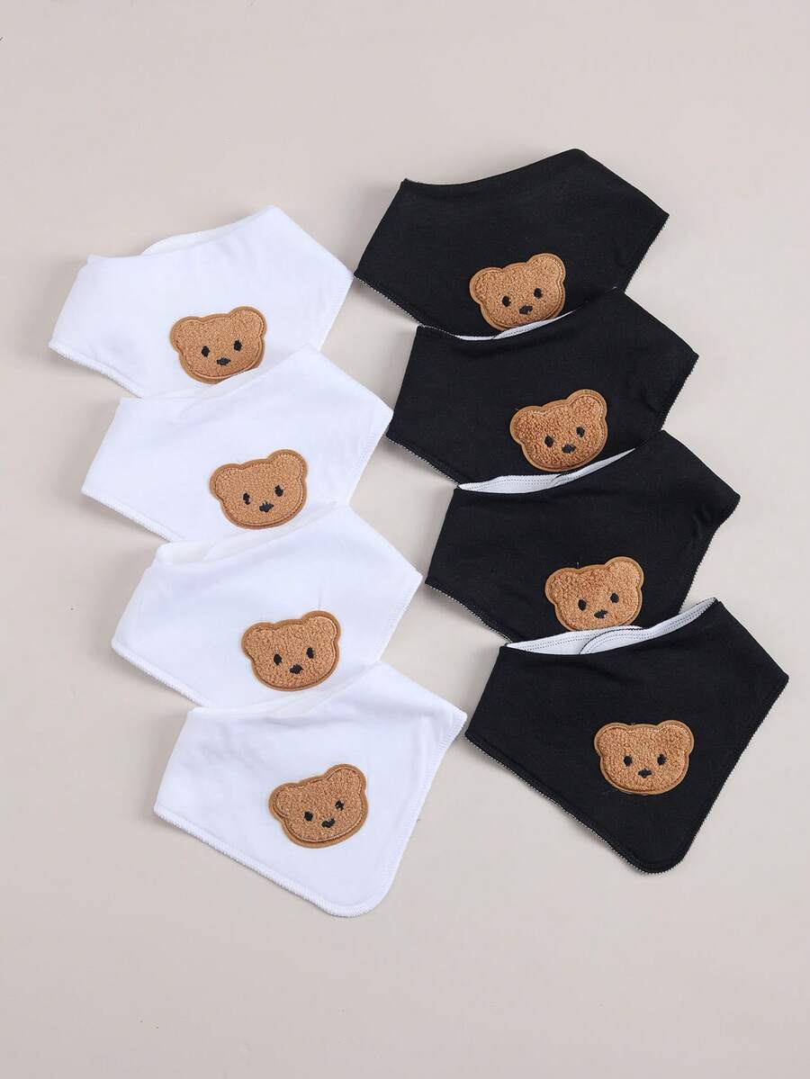 8pcs Baby Bibs, Soft Absorbent Adjustable Snap Triangle Bibs - Black and White - View 1