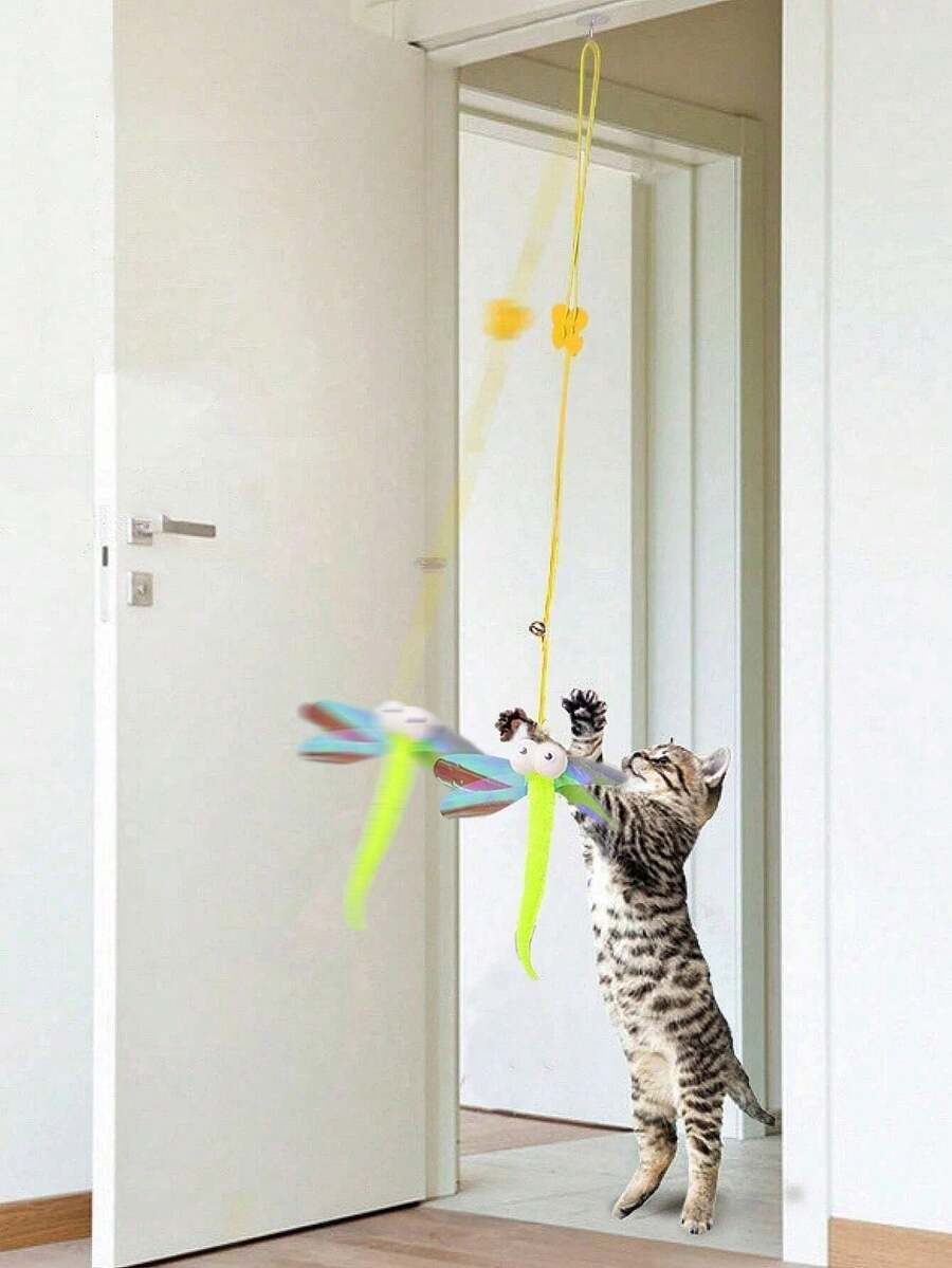 1个可调节悬挂式猫玩具，用于互动玩耍和娱乐 - 灰色 - 查看 1