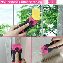Set Alat Pembersih Multifungsi, Pengikis Lem/Kaca, Warna Pink, Kepala Ganda + 10 Mata Pisau Logam + 10 Mata Pisau Plastik, Untuk Lantai/Kaca/Ubin/Dekorasi Rumah. - Berwarna merah muda - View 3