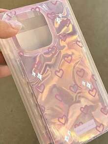 Korean Ins Style Pink Heart Wave Pattern Minimalist Girly Phone Case Compatible With Apple 17 Pro Max/17 Pro/17/17 Air/16 Pro Max/16 Pro/16/15 Pro Max/ 13 New 16 Pro Female 12 Double Layer 14/11 Full Coverage Hard Shell - Pink - View 2