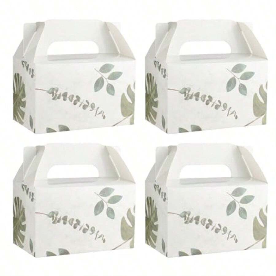 10 PCS Gable Favor Treat Boxes 6.5 X 4 X 4 Inches Gift Box With Handle Green Leaf Candy Cookie Goodie Boxes For New Year Baby Shower Birthday Wedding Graduation 2026 - 綠葉 - 查看 1