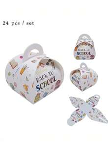 24pcs/Set Back-To-School Gift Box, Large Tote Box For Students, Perfect For School Welcome Parties, Stationery Box, Gift Wrap Storage, Back To School Theme Treat Boxes, Handheld Party Favor Boxes For Events, Gatherings And Small Gift Packaging - Back-to-school Candy Box - View 9