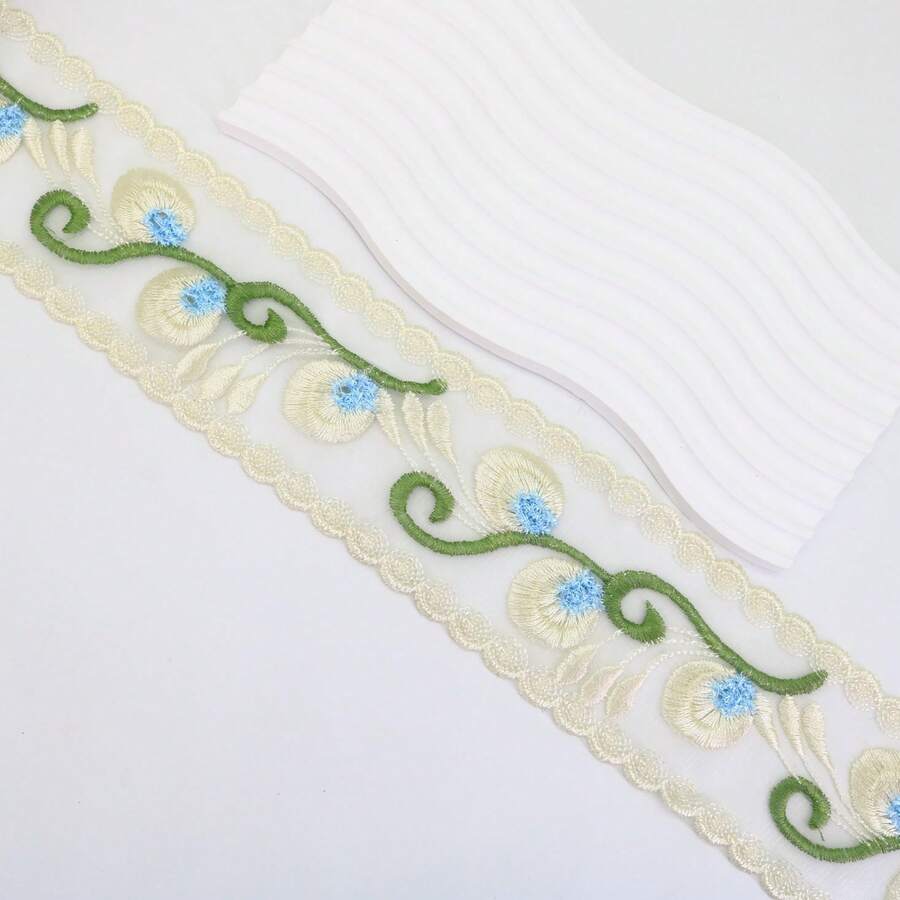 7.5cm Wide Lace Trim Ribbon, Delicate Cotton Embroidered Ribbon For Wedding/Bridal Decor, DIY Crafts Sewing, Home Decor, 1 Yard (Blue Beige) - Multicolor - View 1