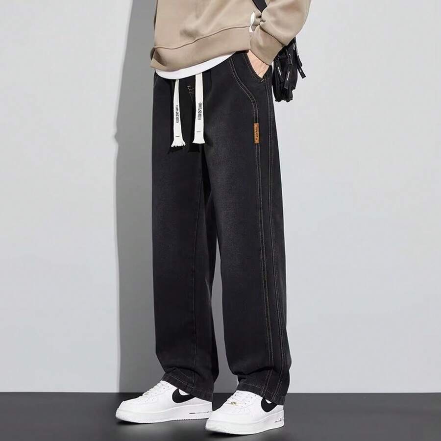 Pantalones de mezclilla de moda para hombre, primavera y otoño 2025, nuevos, holgados, rectos, estilo americano, de pierna ancha, casuales, para jóvenes.