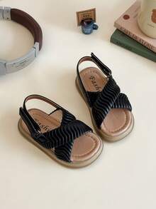 Infant Casual Hook And Loop Flat Sandals, Unisex - Black - View 1