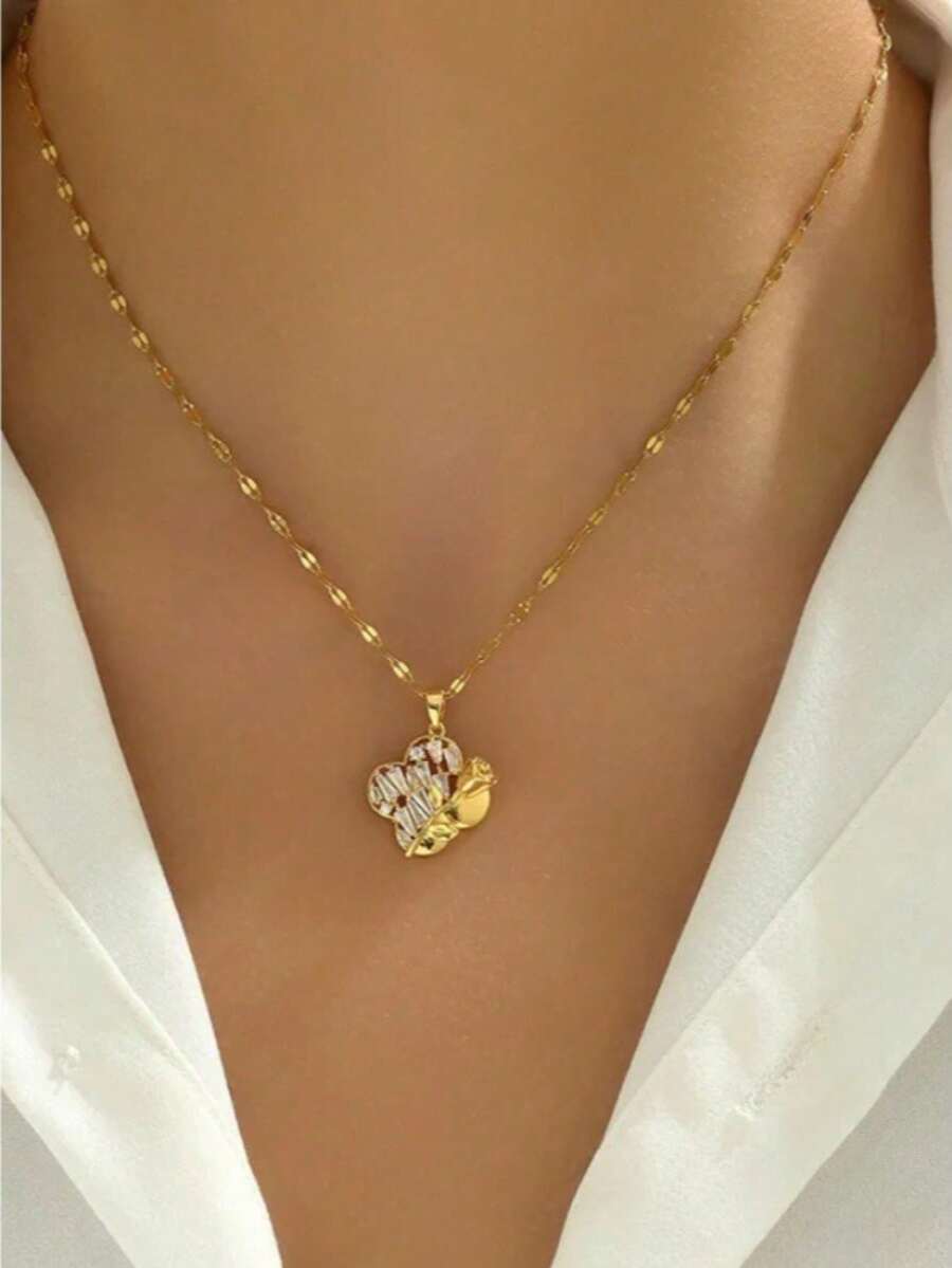 1 pieza Colgante de cadena con labios en forma de corazón dorado, joyería de moda elegante y lujosa, adecuada para citas, regalos, uso diario (empaquetado en bolsa OPP) - Dorado - Ver 1