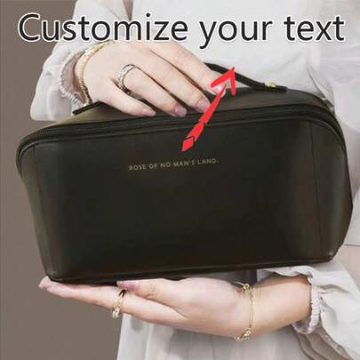 Customizable Large Capacity PU Leather Cosmetic Bag Personalized Travel Toiletry Bag With Handle And Multi-Pocket Interior