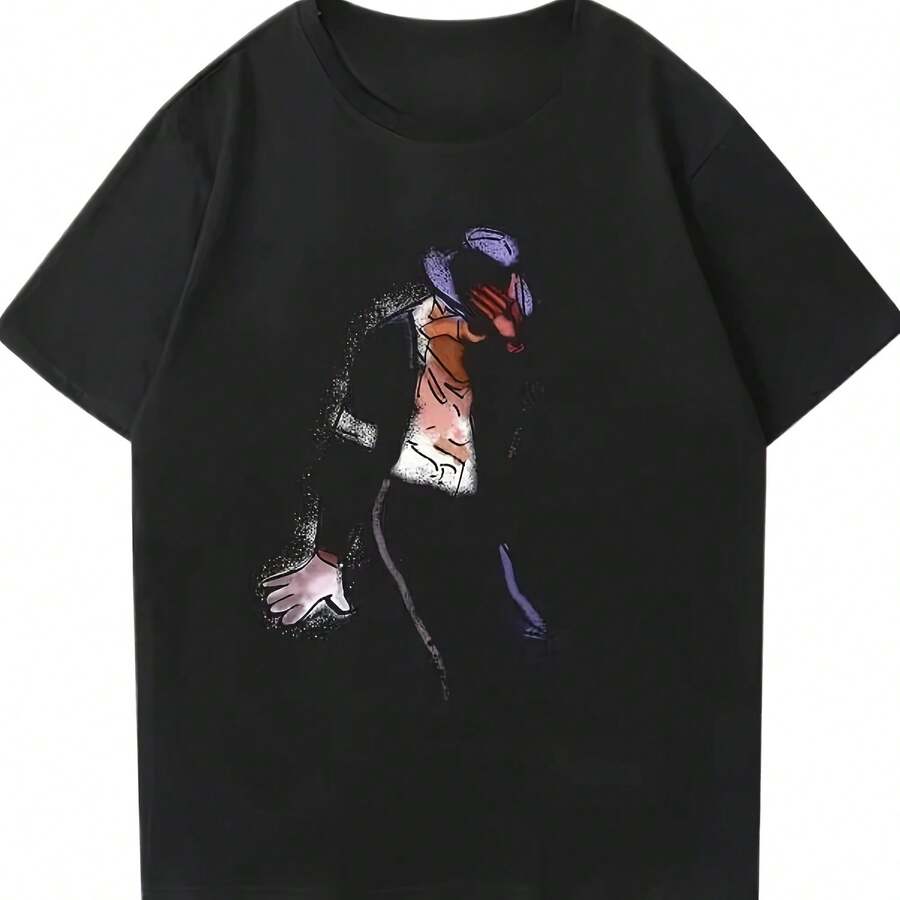 M.Ichael J.Ackson Punk Vintag Rock Heavy Metal Vintage T-Shirt Loose Short Sleeve Street Culture T-Shirt Men Women1 - 黑色 - 查看 1