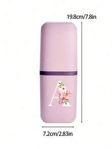 Pink Portable Travel Toothbrush Cup, Haitang Flower Letter A-Z Pattern, Mouthwash Cup, Household Bathroom Storage, Mouthwash Cup, Travel Toothbrush Box, Makeup Brush Storage Box, Multifunctional Toothbrush Cup, Alcohol Free, Plastic Material, Compact Design, Very Suitable For Oral Care Anytime, Anywhere. Outdoor Business Travel Supplies Box, Suitable For Travel, Camping, Business Trips, And School, Essential For Outdoor Travel - Multicolor - View 8