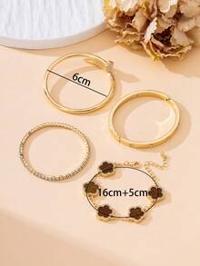 4pcs Luxurious Elegant Refined Sparkling Brown Sweet Clover & White Clover Bracelet Set For Women - Brown - View 6
