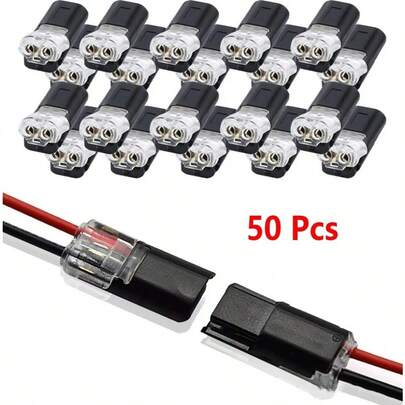 50 PIEZAS Conector de enchufe de doble cable con hebilla de bloqueo, conectores de cable de bajo voltaje, conectores de cable de ajuste rápido sin pelado, conector rápido de 2 pines para tiras LED, automotriz