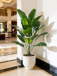 1pc Large Artificial Paradise Bird Tree Tropical Fake Banana Leaves Big Size Plastic Palm Plant Leaves Home Garden Decor (Planter Not Included) - Green - View 6