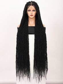 Super Long 45'' Square Knotless Spring Twist Braided Wigs For Women Full Lace Front Twist Braid Wig With Baby Hair Synthetic Braiding Wig Passion Twist Braids Wigs With Boho Curls End - Multicolor - View 13