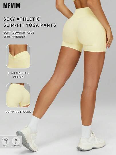  MFVIM Women's Sports Shorts, Crossover Twist Waistband Design With Self-Adjusting Waist To Accentuate Flattering Waistline. Slim-Fit, Tummy Control, Butt-Lifting, Breathable, Stretchy And Soft Fabric Casual Sports Leggings For Running, Yoga, Pilates, Gym Workout