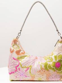 亮片花卉刺绣女士单肩包，优雅女士手提包，适合晚宴、派对、婚礼等场合，可作为女士礼物（图案随机） - 彩色 - 查看 4