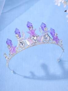 1件套优雅水晶公主皇冠，海星，贝壳，美人鱼尾巴发箍，表演/生日礼物发箍 - 彩色 - 查看 3