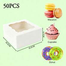 Mini Cajas Con Ventana Para Pasteles Donas Regalos Pan 50 Pz - Blanco - Ver 2