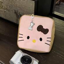 SANRIO 1 pieza Bolsa de cosméticos de gamuza bordada con gatito, bolsa cuadrada pequeña de gran capacidad para almacenar toallas sanitarias, organizador portátil de artículos esenciales - Ver 13