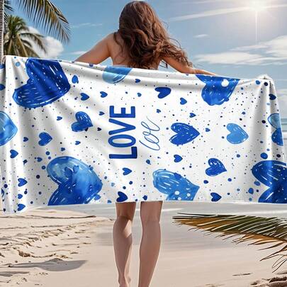 1pc Multicolor Heart Pattern Beach Towel, Super Absorbent, Lightweight, Quick-Dry, Wind & Sun Protection, Tropical Style, Machine Washable, Ideal For Beach, Travel, Camping And Party, Essential Summer Beach & Pool Companion