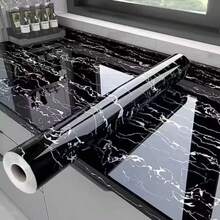 1卷，厨房大理石纹防油贴纸，自粘可移除，适用于厨房橱柜、炉灶台面、家居装饰和家具桌面翻新贴纸 - 大理石自黏牆紙 - 查看 5