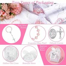 银色、金色搭配粉色，120 件/套洗礼礼品包装，包括 30 个迷你玫瑰洗礼礼品包装、30 个束口硬纱布袋、30 张牛皮纸感谢标签和 30 份适用于洗礼派对、生日和婚礼的礼品。 - 查看 4