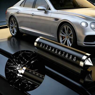 1pc 2-In-1 No-Installation Parking Number Plate & Alloy Emergency Window Breaker, Instant Window Smash, Roller Adjustable No Sticker, Perfect Gift For Friends & Family