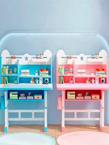 Children's Chairs And Desk With Adjustable Shelves And Table - 藍色 - 查看 2