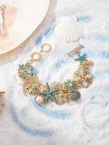 1pc Exaggerated Rhinestone Dripping Oil Starfish Bracelet For Women - Multicolor - View 4