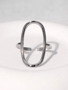 1pc Fashionable Versatile Minimalist INS Exaggerated Design Sense Extremely Simple Elegant Plated Gold Stainless Steel Geometric Elliptical Open Ring, Suitable For Women's Daily, Party, And Date Wear - Multicolor - View 4