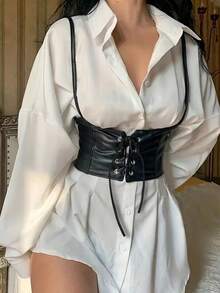 可调节腰带，适合搭配连衣裙、衬衫、街头服饰，弹性贴身，女士配饰，适合西部牛仔女郎、女牛仔、乡村服饰，复古黑色腰带，女士连体衣腰带，适合搭配连衣裙，腰腹训练器，塑形、瘦身、收腹，万圣节服装。 - 黑色 - 查看 7