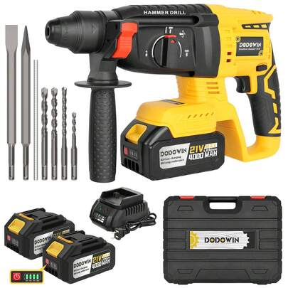 SDS-Plus Hammer Drill, 21V Brushless Cordless SDS Hammer Drills, 4000mah 4.0Ah Lithium-Ion Battery Powered, 4.0A Fast Charger, 4 Modes, Rotomartillo For Concrete, Heavy-Duty Wireless Charging Electric Pick, Christmas Gifts