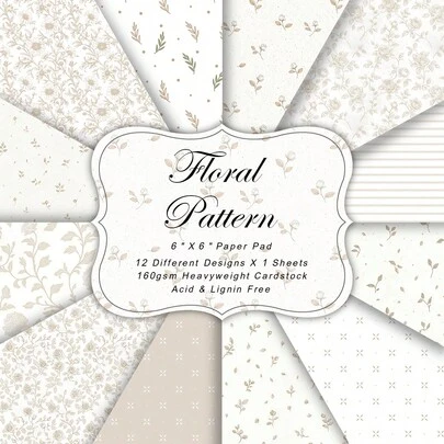 12pcs Light Color Embroidered Floral Scrapbooking Paper Pad, Country Style Spring Wildflowers Design, 6*6inch Background Journal Paper For Scrapbooking, Bullet Journal Junk Journal Greeting Card Background Album And Home Decor