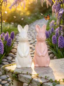 1 peça de coelho de cerâmica, artesanato em cerâmica, estilo desenho animado, design criativo, decoração para jardim externo, ideal para varanda, terraço, jardim, quintal, feriados e festas. - 1 peça - Ver 10