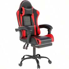 Silla de juegos con reposacabezas y soporte lumbar, silla de oficina ergonómica de respaldo alto, silla de escritorio ejecutiva estilo de carreras, silla giratoria ajustable de cuero para oficina en casa (Blanco) - Rojo Negro - Ver 1