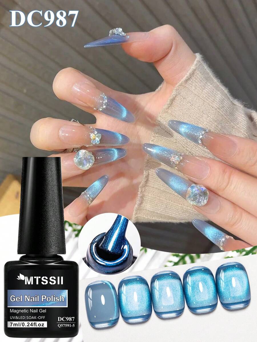 Mtssii 1 lọ 7ml Sơn móng tay gel mắt mèo màu xanh huỳnh quang, hiệu ứng hạt thủy tinh lấp lánh gradient, sơn gel từ tính hình mèo, sơn gel UV LED bán vĩnh cửu, dễ tẩy rửa, thích hợp cho móng tay mùa hè, dụng cụ làm móng DIY cho salon và gia đình. - Nhiều màu - Xem 1