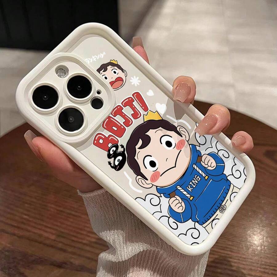 スマホケース：かわいい漫画のPrinceと王冠のデザインのスマホケース、Apple  17 Air 16 16e 15 14 13 12 Mini 11 Pro Max X XR XS Max 8 7 Plusに対応、はしごタイプレンズデザインのソフトホワイトシェル - ホワイト - チェックする 1