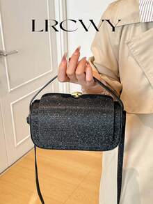 女士时尚方形斜挎包，优雅简约，百搭大容量 - 黑色 - 查看 3