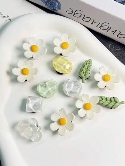 1 Bộ phụ kiện giày bằng nhựa hình vuông lượn sóng họa tiết cánh hoa, đồ trang trí giày dép thời trang tự làm cho dép xăng đan, phù hợp cho mùa hè.