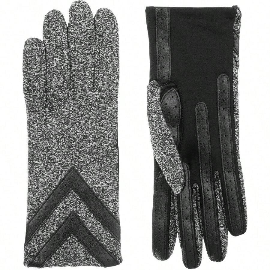 Isotoner Womens Spandex Touchscreen Cold Weather Gloves With Warm Fleece Lining And Details - Large-x-large + Black Heather - Smartdri - View 1